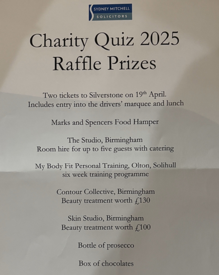 Quiz Night Raffle List 2025